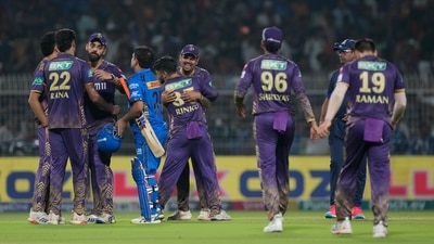 Kolkata Knight Riders (157/7) outclassed Mumbai Indians (139/8) by 18 runs and became the first team to qualify for the playoffs in IPL 2024. (AP) Kolkata Knight Riders (157/7) outclassed Mumbai Indians (139/8) by 18 runs and became the first team to qualify for the playoffs in IPL 2024. (AP)