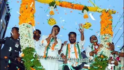 Telangana chief minister Revanth Reddy during the Jana Jathara Sabha ahead of fourth phase of Lok Sabha Polls, at Makthal, in Mahboobnagar. (ANI) Telangana chief minister Revanth Reddy during the Jana Jathara Sabha ahead of fourth phase of Lok Sabha Polls, at Makthal, in Mahboobnagar. (ANI)