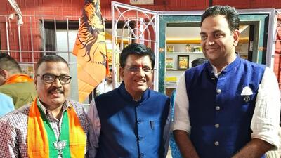 Union minister Piyush Goyal, fielded by BJP from the Mumbai North constituency, arrived at Neptune CHS, in Kandivali East, along with his family on April 21. (HT Photo) Union minister Piyush Goyal, fielded by BJP from the Mumbai North constituency, arrived at Neptune CHS, in Kandivali East, along with his family on April 21. (HT Photo)