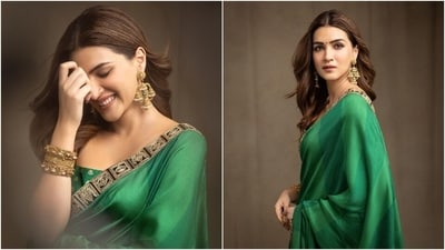 Kriti Sanon poses in a beautiful green silk saree and bustier blouse by
Masaba Gupta. (Instagram) Kriti Sanon poses in a beautiful green silk saree and bustier blouse by
Masaba Gupta. (Instagram)