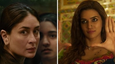 Kareena Kapoor in Jaane Jaan (left), Kriti Sanon in Mimi (right).