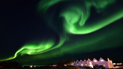 Southern Iceland's Ring Road between Jokullsarlon Glacier Lagoon and Hofn illuminated by the stunning Aurora Borealis, commonly known as the Northern Lights. (Mariana Suarez / AFP) Southern Iceland's Ring Road between Jokullsarlon Glacier Lagoon and Hofn illuminated by the stunning Aurora Borealis, commonly known as the Northern Lights. (Mariana Suarez / AFP)