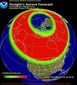 Northern lights forecasted to reach Southern states (SPACE WEATHER PREDICTION CENTER) Northern lights forecasted to reach Southern states (SPACE WEATHER PREDICTION CENTER)