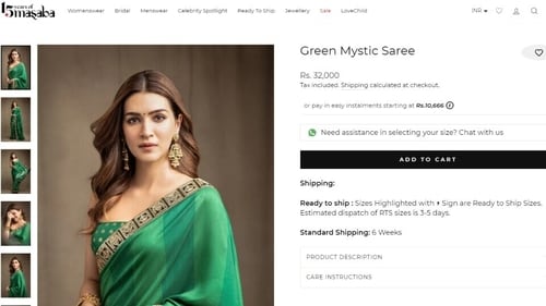 The price of the House Of Masaba saree Kriti Sanon wore for the photoshoot. (houseofmasaba.com) The price of the House Of Masaba saree Kriti Sanon wore for the photoshoot. (houseofmasaba.com)