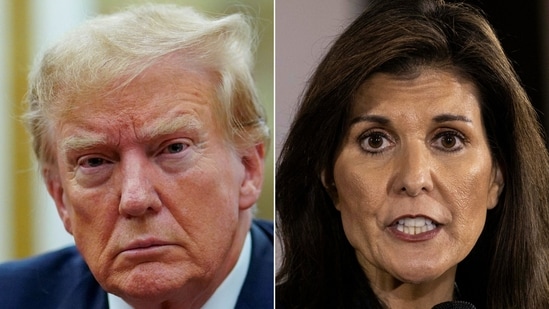 (COMBO) Nikki Haley abandoned her White House ambitions two months ago, yet she is still taking a significant chunk of votes in presidential primary contests -- underlining a persistent refusal among a sizable bloc of Republicans to get behind Donald Trump. (Photo by Eduardo Munoz Alvarez and Christian MONTERROSA / AFP) (AFP)