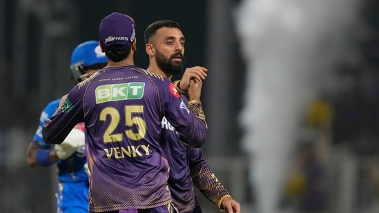 Varun Chakaravarthy was the pick of the bowlers for Kolkata Knight Riders as he claimed two wickets for just 18 runs and controlled the match in middle overs. (AP)