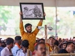 Hooghly: A supporter during Prime Minister Narendra Modi's public meeting for Lok Sabha elections, at Chinsurah in Hooghly district, Sunday, May 12, 2024.
