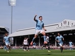 Manchester City's Julian Alvarez celebrates scoring their fourth goal 