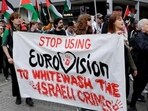 People protesting against Israel's participation in Eurovision Song Contest
