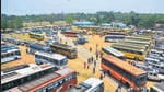 Vehicles on election duty parked at the Birsa College Stadium on the eve of the fourth phase of Lok Sabha elections, in Khunti. (PTI)