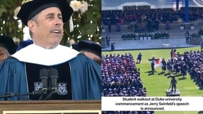 Jerry Seinfeld's speech at Duke University commencement ceremony prompts dozens of pro-Palestine students to stage a walkout. Jerry Seinfeld's speech at Duke University commencement ceremony prompts dozens of pro-Palestine students to stage a walkout.