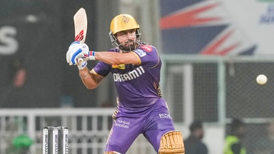 Kolkata Knight Riders player Ramandeep Singh plays a shot during IPL 2024 (PTI)