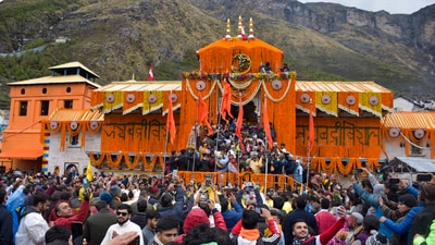 The doors of the Badrinath temple were opened after six months amid the chanting of vedic mantras, a pooja and beats of dhols and nagadas, authorities said. (PTI) The doors of the Badrinath temple were opened after six months amid the chanting of vedic mantras, a pooja and beats of dhols and nagadas, authorities said. (PTI)