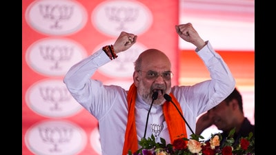 Union Home Minister Amit Shah addresses a public meeting for Lok Sabha elections in Raebareli on Sunday (PTI) Union Home Minister Amit Shah addresses a public meeting for Lok Sabha elections in Raebareli on Sunday (PTI)