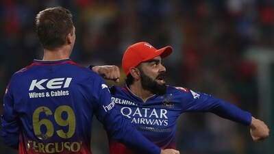 Royal Challengers Bengaluru's Virat Kohli, right, celebrates the dismissal of Delhi Capitals' Jake Fraser-McGurk during the Indian Premier League match. (AP) Royal Challengers Bengaluru's Virat Kohli, right, celebrates the dismissal of Delhi Capitals' Jake Fraser-McGurk during the Indian Premier League match. (AP)