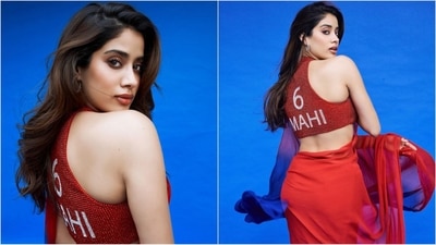 With the help of makeup artist Riviera Lynn, Janhvi got decked up in nude eyeshadow, mascara-coated lashes, darkened brows, smughed kajal, blushed cheeks, glowing highlighter and a shade of glossy nude lipstick. (Instagram/@janhvikapoor) With the help of makeup artist Riviera Lynn, Janhvi got decked up in nude eyeshadow, mascara-coated lashes, darkened brows, smughed kajal, blushed cheeks, glowing highlighter and a shade of glossy nude lipstick. (Instagram/@janhvikapoor)