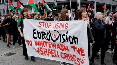 People protesting against Israel's participation in Eurovision Song Contest People protesting against Israel's participation in Eurovision Song Contest