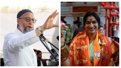 AIMIM president Asaduddin Owaisi (left) and BJP's K Madhavi Latha. (PTI) AIMIM president Asaduddin Owaisi (left) and BJP's K Madhavi Latha. (PTI)
