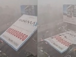 Mumbai rain: A billboard collapsed in Ghatkopar East during the dust storm. Mumbai rain: A billboard collapsed in Ghatkopar East during the dust storm.