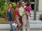 (L-R) Madhu Chopra, Priyanka Chopra, Nick Jonas and Malti Marie Chopra Jonas pose for the camera. (L-R) Madhu Chopra, Priyanka Chopra, Nick Jonas and Malti Marie Chopra Jonas pose for the camera.