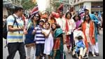 Indian Americans marching in a parade in New York. (Andy Katz/LightRocket via Getty Images)