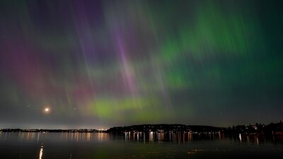 The northern lights, or aurora borealis, are visible over Lake Washington, in Renton, Wash., on Friday evening, May 10, 2024. (AP Photo/Lindsey Wasson) (AP) The northern lights, or aurora borealis, are visible over Lake Washington, in Renton, Wash., on Friday evening, May 10, 2024. (AP Photo/Lindsey Wasson) (AP)