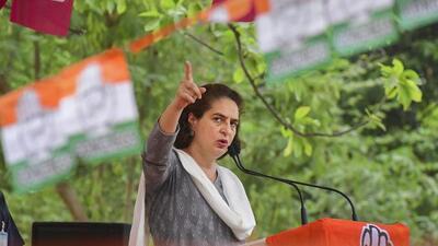 Congress general secretary Priyanka Gandhi Vadra at a rally in Amethi on Monday. (PTI PHOTO)