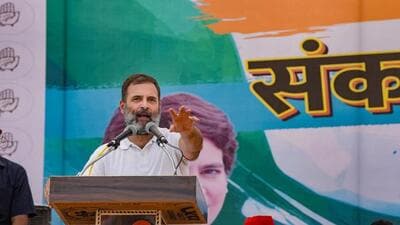 Congress leader Rahul Gandhi at a public meeting in Rae Bareli on Monday. (PTI PHOTO) Congress leader Rahul Gandhi at a public meeting in Rae Bareli on Monday. (PTI PHOTO)
