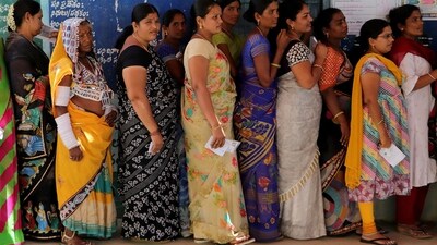 Women stand in a line to cast their votes at a polling station during the fourth phase of India's general election, in Rangareddy district in the southern state of Telangana. (REUTERS)