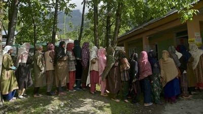 Voters wait to cast their ballots at a polling station in Ganderbal district, northeast of Srinagar, during the fourth phase of voting in India's general election. (AFP) Voters wait to cast their ballots at a polling station in Ganderbal district, northeast of Srinagar, during the fourth phase of voting in India's general election. (AFP)