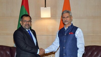 External affairs minister S Jaishankar with his Maldivian counterpart Moosa Zameer. ((X/Moosa Zameer) External affairs minister S Jaishankar with his Maldivian counterpart Moosa Zameer. ((X/Moosa Zameer)