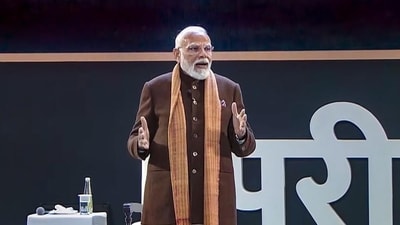 PM Modi with students, teachers and parents during his annual Pariksha pe Charcha in Delhi. (PTI) PM Modi with students, teachers and parents during his annual Pariksha pe Charcha in Delhi. (PTI)