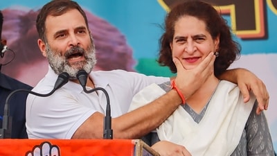 Congress leaders Rahul Gandhi and Priyanka Gandhi during a public meeting for Lok Sabha elections at Maharajganj in Rae Bareli on May 13. (PTI) Congress leaders Rahul Gandhi and Priyanka Gandhi during a public meeting for Lok Sabha elections at Maharajganj in Rae Bareli on May 13. (PTI)