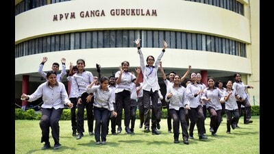 Prayagraj students celebrate their results on Friday. (HT Photo) Prayagraj students celebrate their results on Friday. (HT Photo)