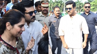 Ram Charan and Upasana Konidela arrived at their polling station in Hyderabad later in the day to cast their vote. They were spotted rushing to cast their vote. 