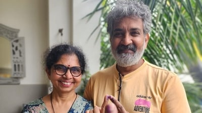 Telangana Lok Sabha elections 2024: SS Rajamouli with wife Rama during Monday's polling. Telangana Lok Sabha elections 2024: SS Rajamouli with wife Rama during Monday's polling.
