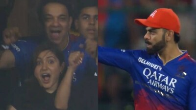 Anushka Sharma celebrates as RCB beat DC at Chinnaswamy Anushka Sharma celebrates as RCB beat DC at Chinnaswamy