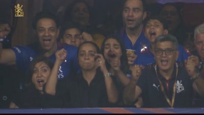 Anushka Sharma had an ecstatic reaction when the final wicket of DC fell and it was captured by the cameras. Anushka Sharma had an ecstatic reaction when the final wicket of DC fell and it was captured by the cameras.