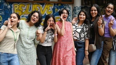 Class 10th and 12th students celebrate after the release of CBSE results at St Thomas School in New Delhi (Sanchit Khanna) Class 10th and 12th students celebrate after the release of CBSE results at St Thomas School in New Delhi (Sanchit Khanna)