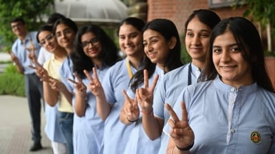 Students celebrate their results in the CBSE Class 12 board exam, at Amity international School at Sector 44 (photo by Sunil Ghosh) Students celebrate their results in the CBSE Class 12 board exam, at Amity international School at Sector 44 (photo by Sunil Ghosh)