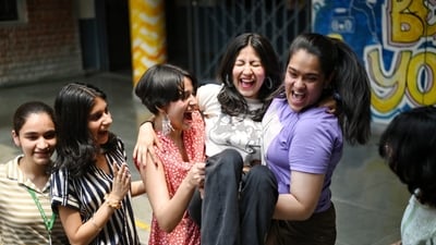 Class 10th and 12th students celebrate after the release of CBSE results at St Thomas School in New Delhi (Sanchit Khanna) Class 10th and 12th students celebrate after the release of CBSE results at St Thomas School in New Delhi (Sanchit Khanna)