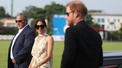 Meghan Markle and Prince Harry arrive at a charity polo club in Lagos on May 12, 2024. PHOTO: KOLA SULAIMON/AFP VIA GETTY (AFP via Getty) Meghan Markle and Prince Harry arrive at a charity polo club in Lagos on May 12, 2024. PHOTO: KOLA SULAIMON/AFP VIA GETTY (AFP via Getty)