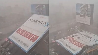 Mumbai rain: A billboard collapsed in Ghatkopar East during the dust storm. (X)