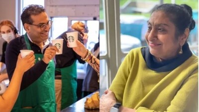 Starbucks’ Indian-origin CEO Laxman Narasimhan (left) and his mother Bhama (right). (LinkedIn/Laxman Narasimhan) Starbucks’ Indian-origin CEO Laxman Narasimhan (left) and his mother Bhama (right). (LinkedIn/Laxman Narasimhan)