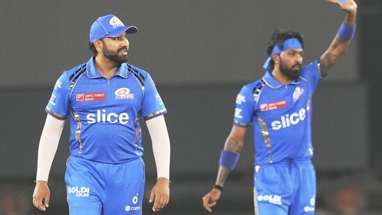 Mumbai Indians' captain Hardik Pandya (R) and Rohit Sharma during a match in IPL 2024 (PTI)
