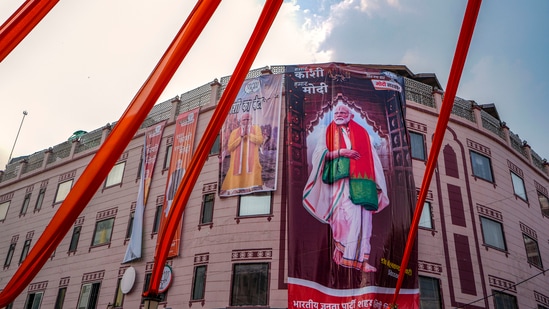 Prime Minister Narendra Modi's poster put up in Varanasi. (PTI)
