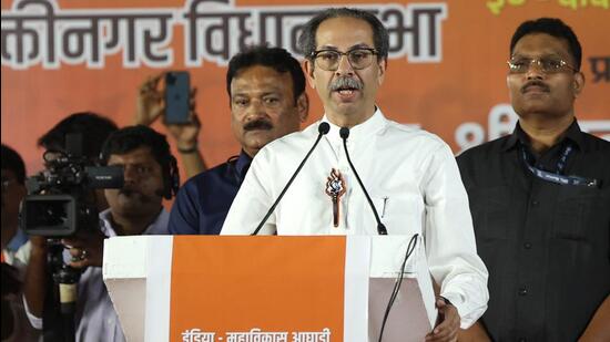 Shiv Sena (UBT) chief Uddhav Thackeray during an election meeting in Anushakti Nagar in Mumbai (HT Photo/Bachchan Kumar)