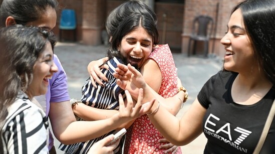 Class 10th and 12th students celebrate after the release of CBSE results at St Thomas School in New Delhi&nbsp;(Sanchit Khanna)