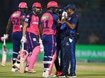 Rajasthan Royals' captain Sanju Samson (C) speaks with the umpire during the Indian Premier League (IPL) Twenty20 cricket match Rajasthan Royals' captain Sanju Samson (C) speaks with the umpire during the Indian Premier League (IPL) Twenty20 cricket match