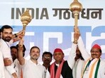 Congress leader Rahul Gandhi and SP national president Akhilesh Yadav at a joint rally in Jhansi on Tuesday. (Agency) Congress leader Rahul Gandhi and SP national president Akhilesh Yadav at a joint rally in Jhansi on Tuesday. (Agency)